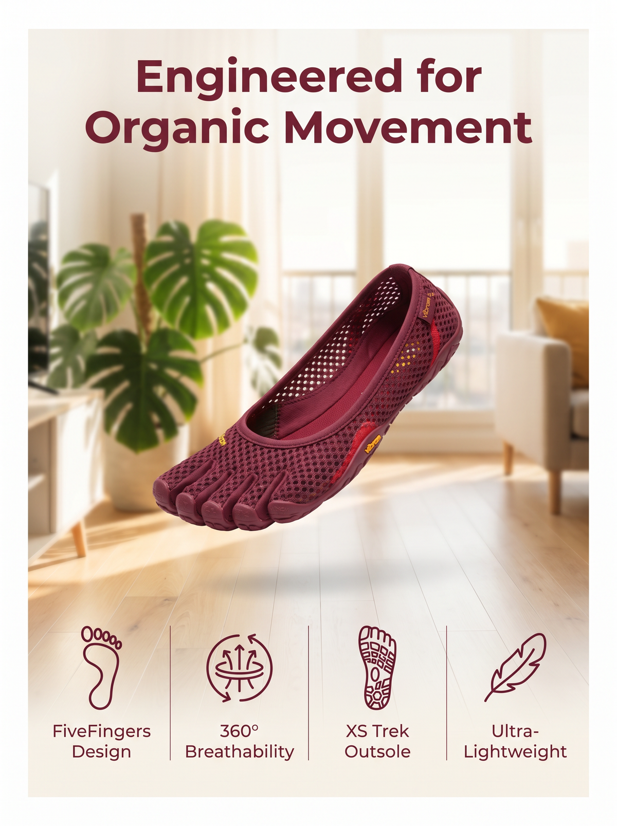 V-You Know Women's 5-Toe Split BarefootShoes - Pink, Breathable, Flexible Thin GripSole, Adjustable Strap, for Yoga & Pilates, US-Style Casual Fitness Footwear (Barefoot ShoesWomen)